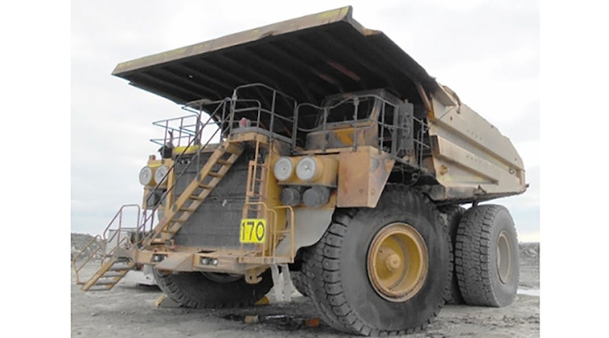 One of two identical rock trucks that recently burned. The fire suppression systems on the trucks failed.