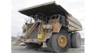 One of two identical rock trucks that recently burned. The fire suppression systems on the trucks failed.